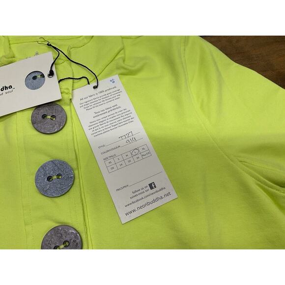 Neon Buddha Highlighter Yellow Button Front Jacket Athletic Yoga Large NWT - Picture 6 of 13